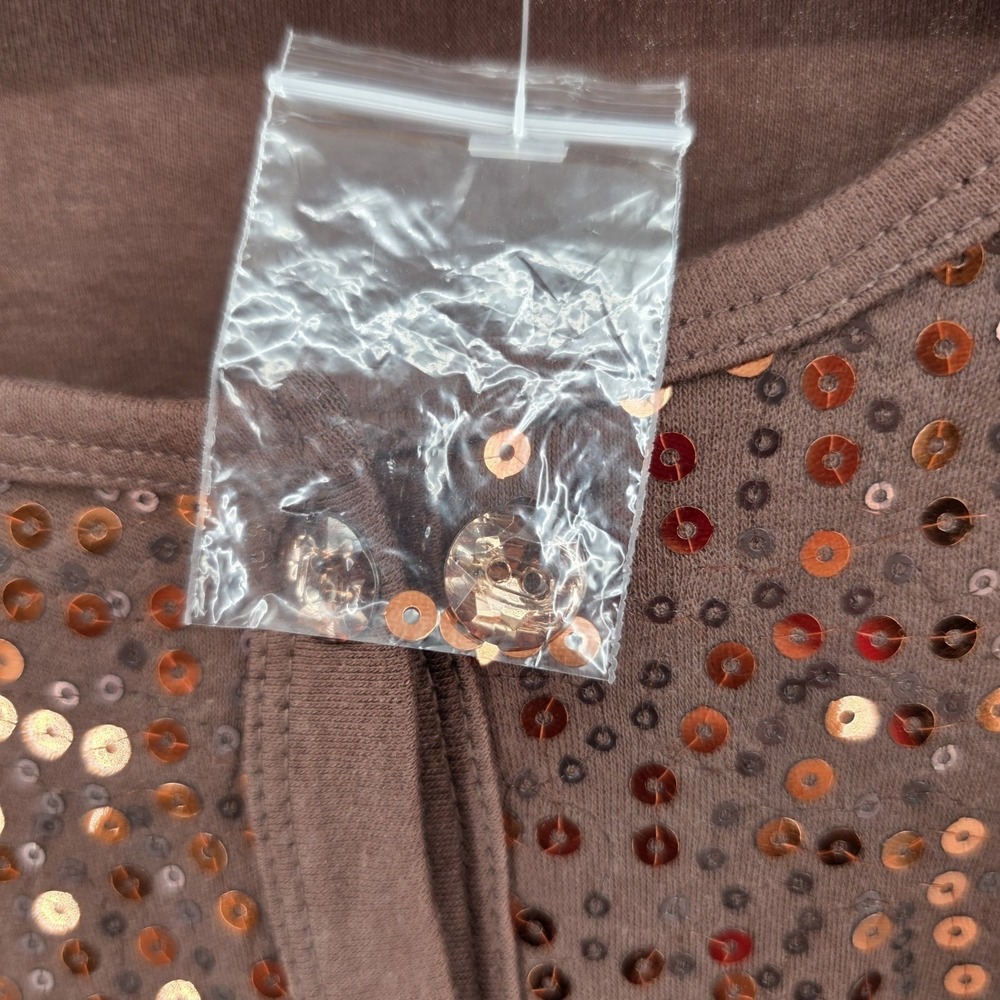 Quacker Factory Brown Sequined 2for1 Cardigan Shell Sweater Layered Look size 1X - Picture 2 of 7